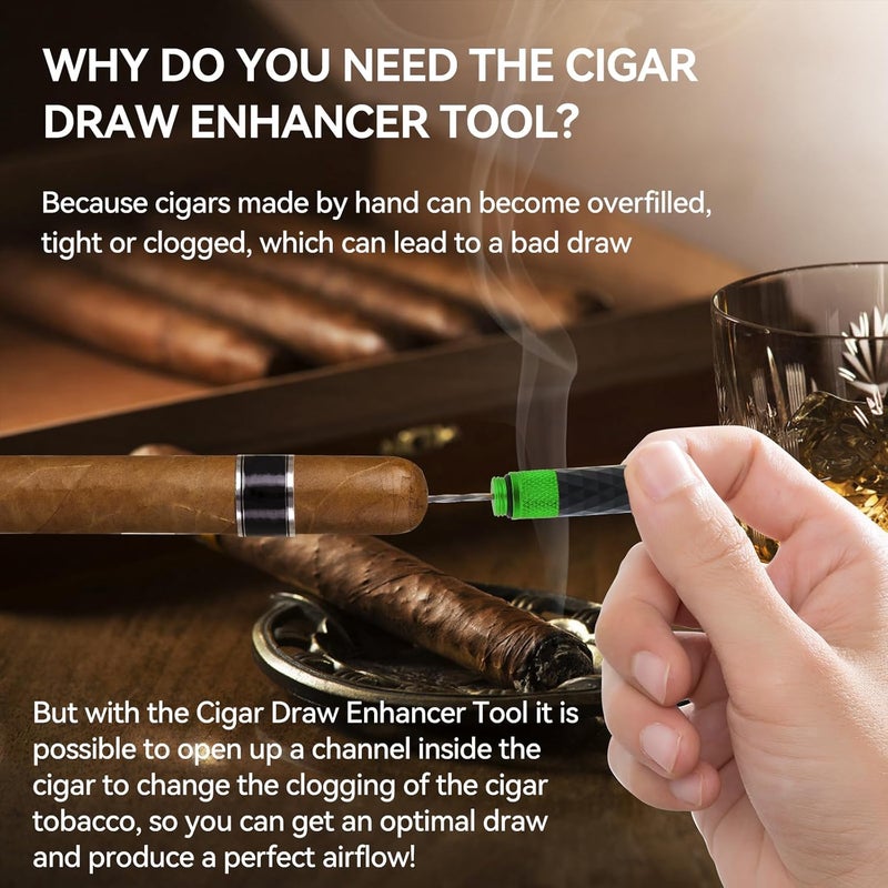 CaLeQi Cigar Punch Cigar Draw Enhancer and Cigar Nubber 4 in 1 The Cigar Punch for all Cigars is a Practical and Essential Cigar Accessories for Cigar Lovers Great Gift for a Man （Black Green） - Image 5
